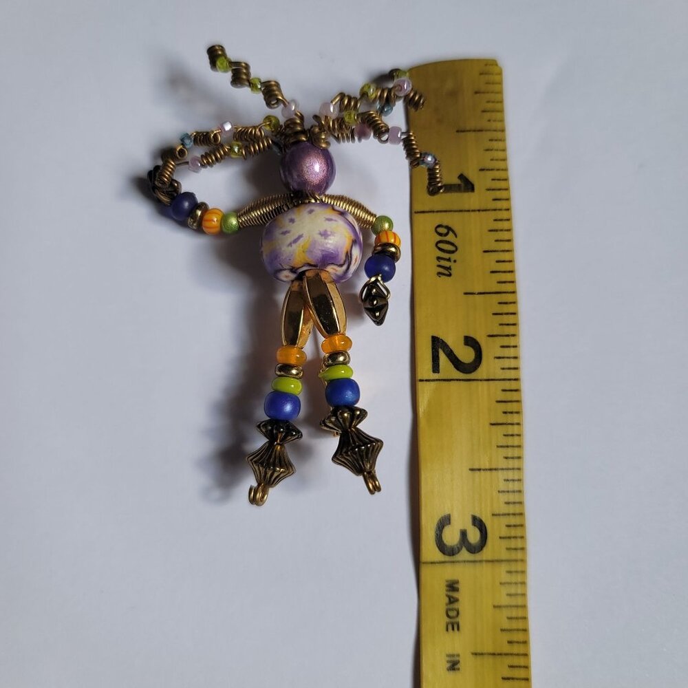 Funky, Folk-art, Bohemian Style Doll-Like Figure Handcrafted Brooch - Picture 3 of 4